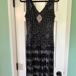 Elegant Black Beaded Dress, size M, flapper style
